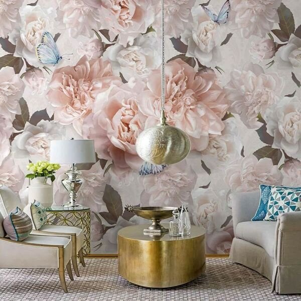 Pudra Pembe Açmış Büyük Güller Duvar Kağıdı