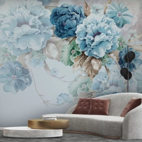 Mavi Turkuaz Ortanca Çiçekler Duvar Kağıdı