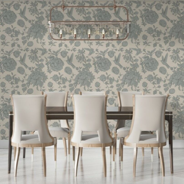 Aile Dizisi Oturma Odası Bej Gri Güller Duvar Kağıdı