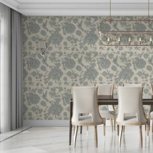 Aile Dizisi Oturma Odası Bej Gri Güller Duvar Kağıdı