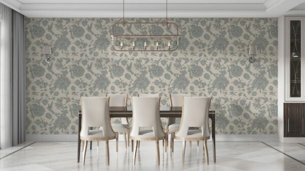 Aile Dizisi Oturma Odası Bej Gri Güller Duvar Kağıdı