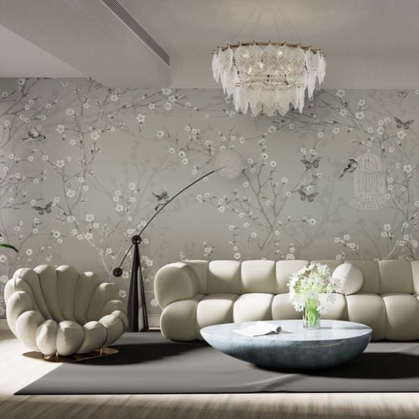 Soft Çiçekler Kuşlar Tasarım Duvar Kağıdı