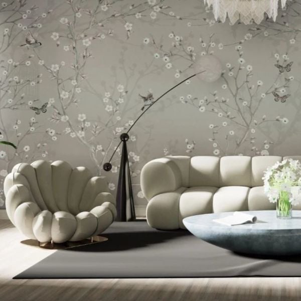 Soft Çiçekler Kuşlar Tasarım Duvar Kağıdı