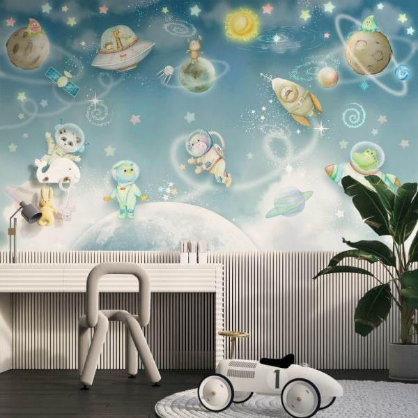 Uzayda Gezinen Sevimli Hayvanlar Duvar Kağıdı