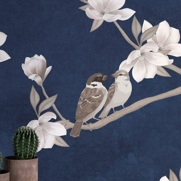 Sakura Çiçekler Kuşlar Duvar Kağıdı