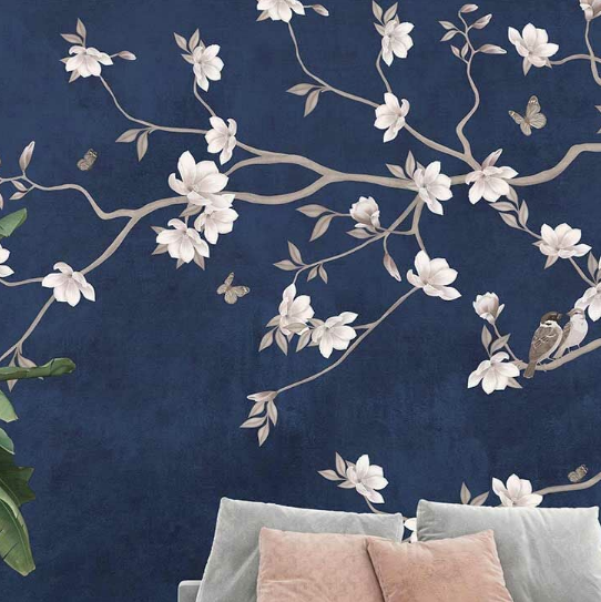 Sakura Çiçekler Kuşlar Duvar Kağıdı