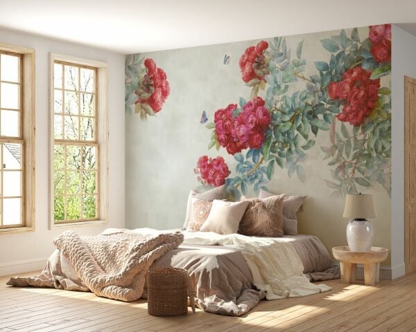 Kırmızı Sarmaşık Güller Duvar Kağıdı