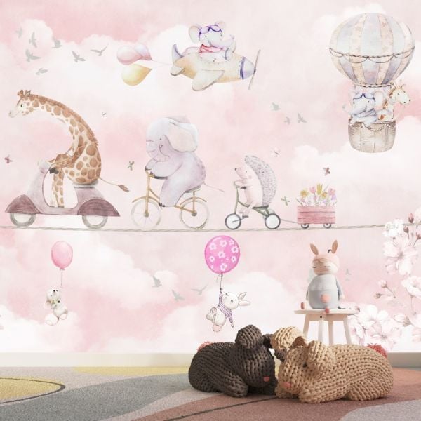 Uçan Balon Kirpi Zürafa Bisiklette Duvar Kağıdı