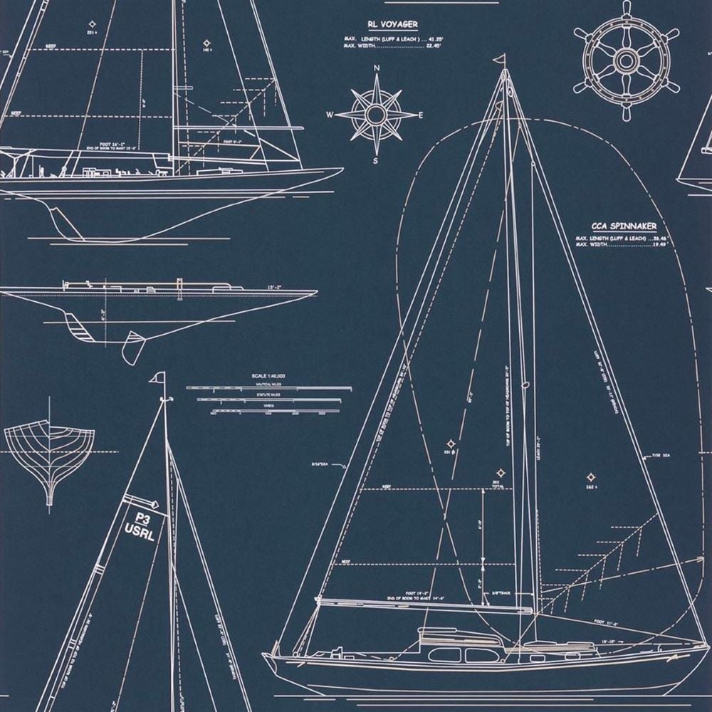 Ralph Lauren Boat Blueprint Dark Blue Duvar Kağıdı