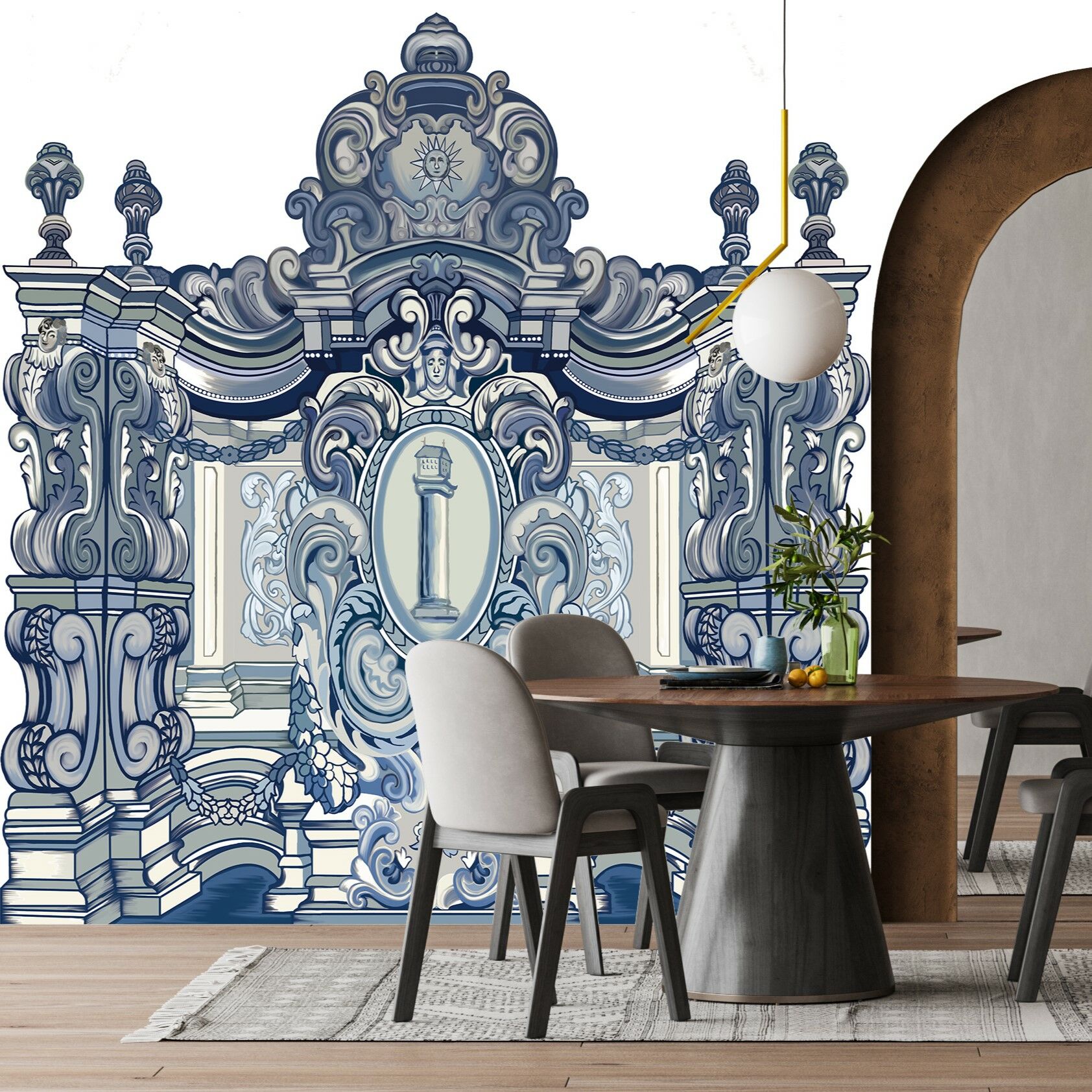Blue Blanc Özel Tasarım Barok Desen Duvar Kağıdı