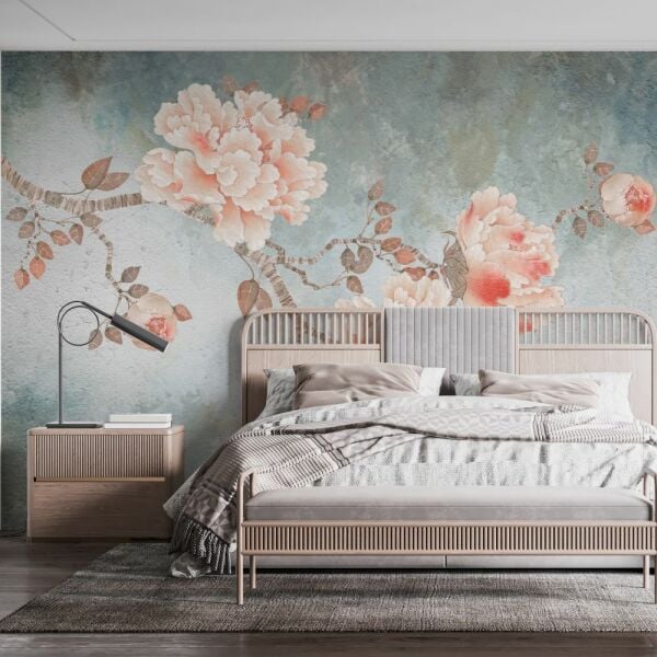 Mavi Zeminde Pembe Karanfil Duvar Kağıdı