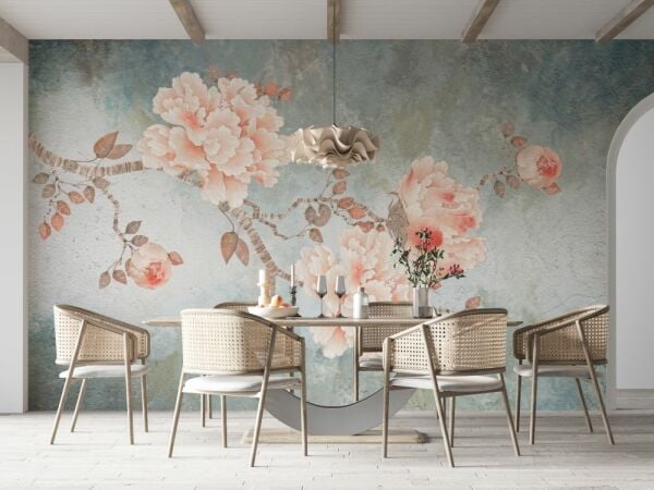 Mavi Zeminde Pembe Karanfil Duvar Kağıdı