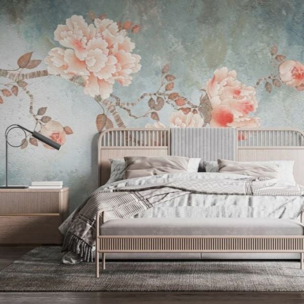 Mavi Zeminde Pembe Karanfil Duvar Kağıdı