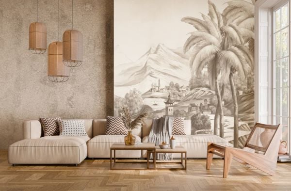 Rölyef Efektli Dağ Manzarası Tasarım Duvar Kağıdı