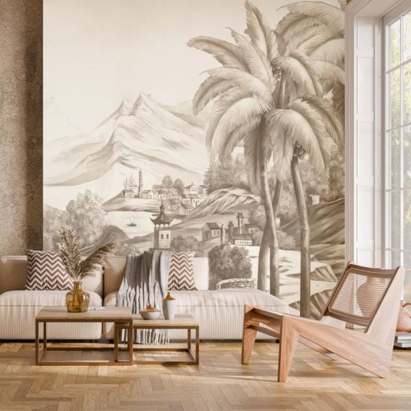 Rölyef Efektli Dağ Manzarası Tasarım Duvar Kağıdı