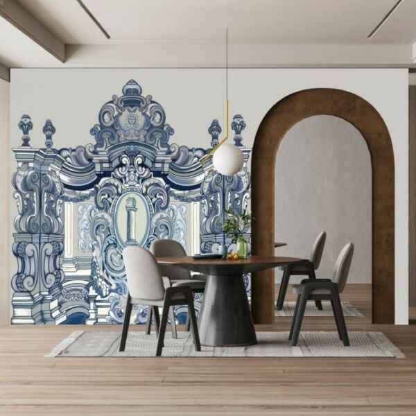 Özel Tasarım Barok Desen Gri Zemin Renk Duvar Kağıdı