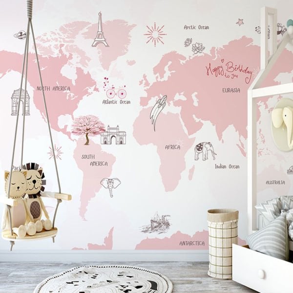 Pembe Dünya Kıtalar Şirin Duvar Kağıdı