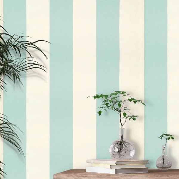 Bebek Mavisi Çizgili Duvar Kağıdı