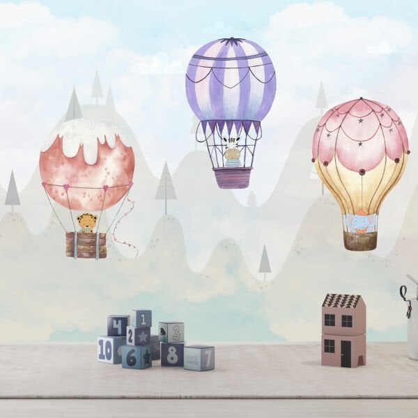Renkli Tatlı Paraşütler ve Fil Çocuk ve Genç Odası Duvar Kağıdımız
