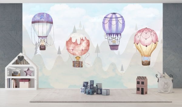 Renkli Tatlı Paraşütler ve Fil Çocuk ve Genç Odası Duvar Kağıdımız