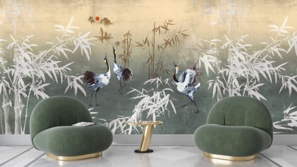 Bambular İçinde Turna Kuşları Duvar Kağıdı