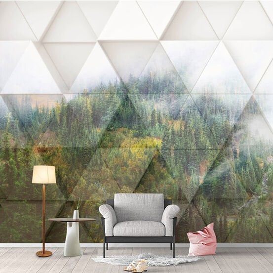 Geometrik Üçgenler Orman Boyutlu Duvar Kağıdı
