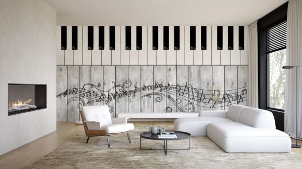 Piyano Notalar Eşliğinde Sanat Tasarım Duvar Kağıdı