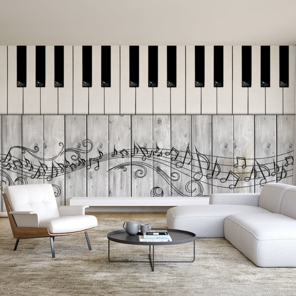 Piyano Notalar Eşliğinde Sanat Tasarım Duvar Kağıdı