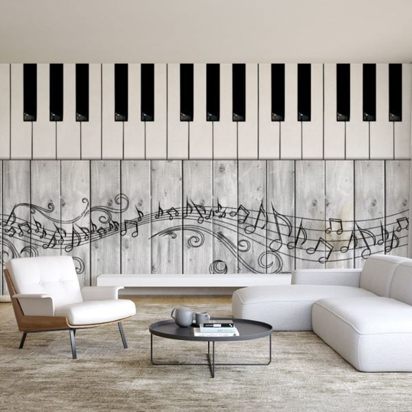 Piyano Notalar Eşliğinde Sanat Tasarım Duvar Kağıdı