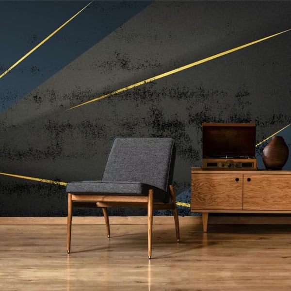 Altın Geometrik Çizgiler Lacivert Gri Duvar Kağıdı