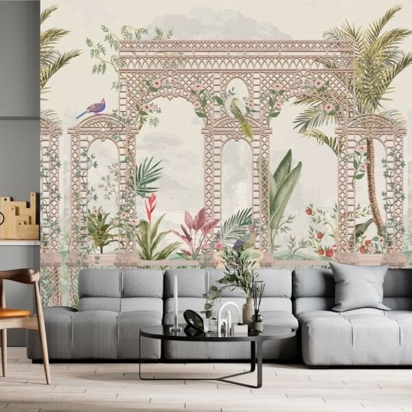 Kuş Bahçesi Çiçekler Özel Tasarım Duvar Kağıdı