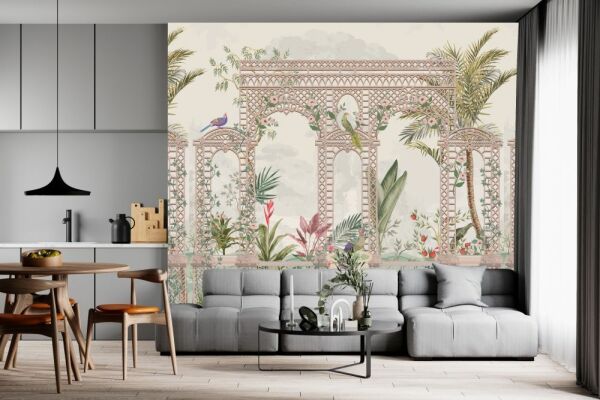 Kuş Bahçesi Çiçekler Özel Tasarım Duvar Kağıdı