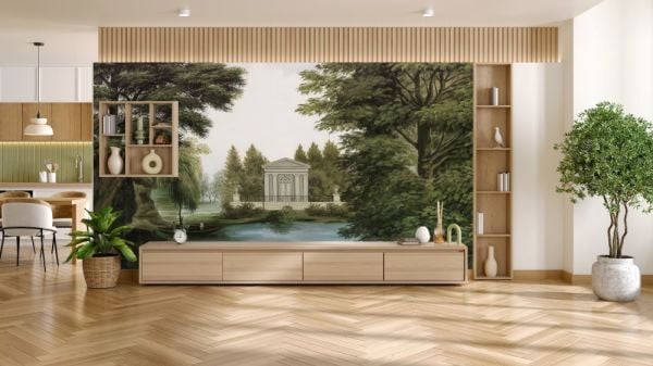 Ağaçlar İçinde Göl Ve Ev Duvar Kağıdı