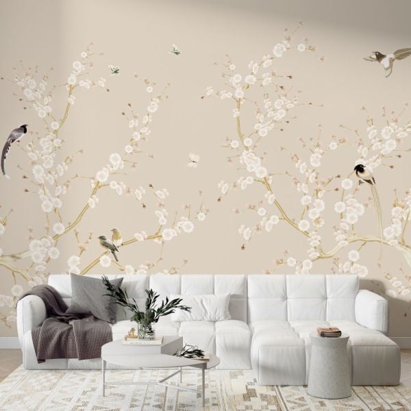 Sülün Kuşları Çiçeklere Konmuş Duvar Kağıdı