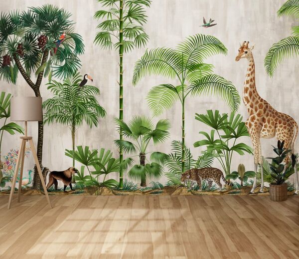 Yeşil Tropik Ağaçlar Zürafa Duvar Kağıdı
