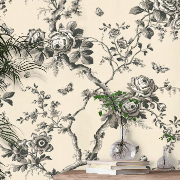 Ashfield Floral Bej Antrasit Çiçekler Duvar Kağıdı