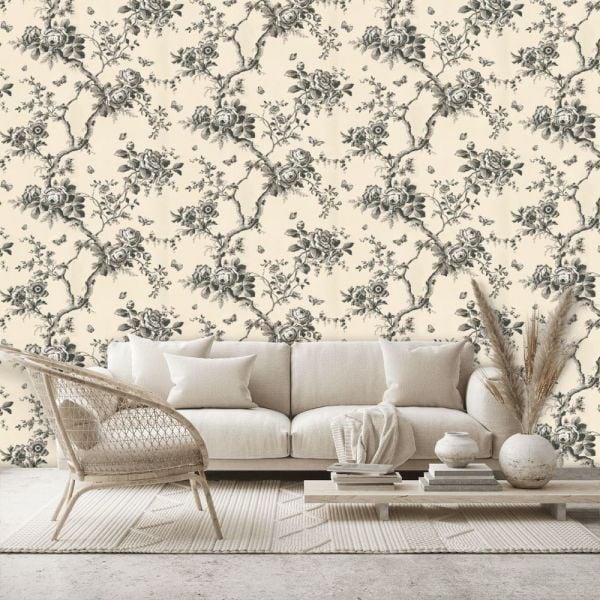 Ashfield Floral Bej Antrasit Çiçekler Duvar Kağıdı
