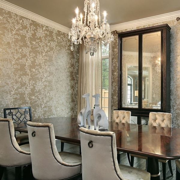 Marlowe Floral Sedef Doku Kuşlar Çiçekler Duvar Kağıdı