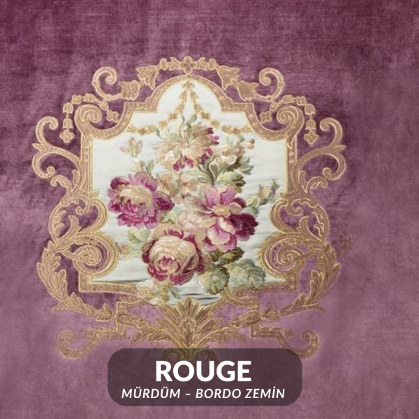 Kadife Üzerine Aplike Nakışlı Pano Kumaş ROUGE (Mürdüm – Bordo Zemin)