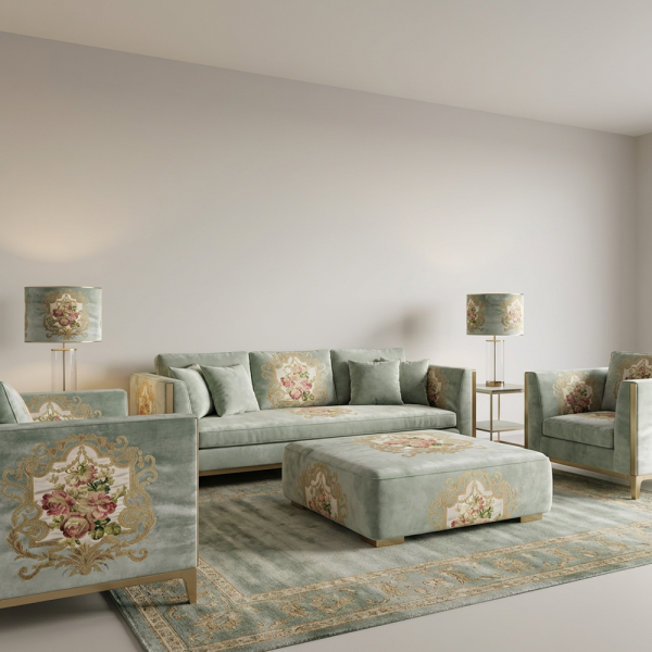 Kadife Üzerine Aplike Nakışlı Pano Kumaş