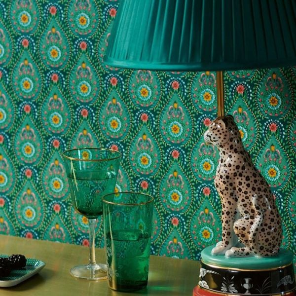 Yeşil Yağmur Damlaları Tasarım Duvar Kağıdı