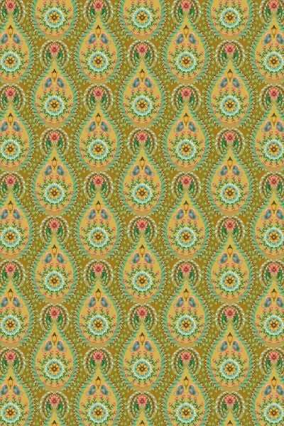 Yağ Yeşili Çiçekli Yağmur Damlaları Duvar Kağıdı