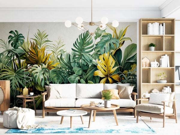 Yeşil Ve Hardal Yapraklar Duvar Kağıdı