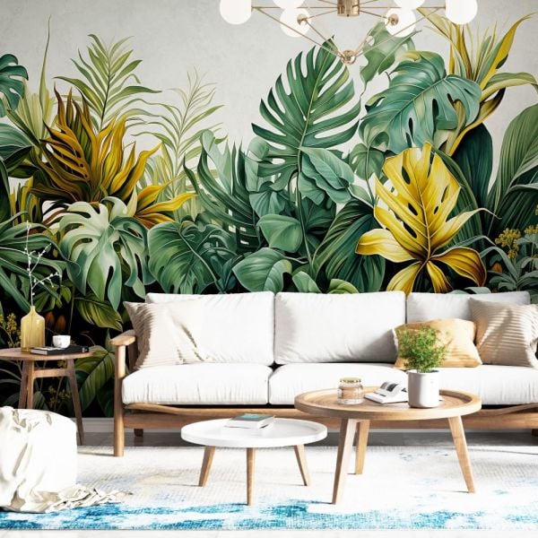 Yeşil Ve Hardal Yapraklar Duvar Kağıdı