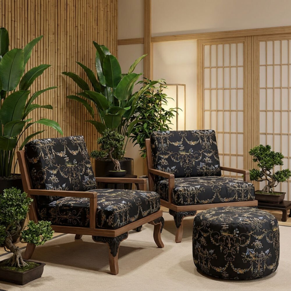 Nakışlı Uzakdoğu Esintisi Döşemelik Kumaş