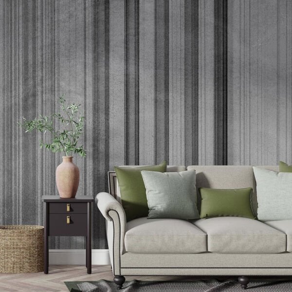 Gri Antrasit Çizgili Doğal Geçişli Duvar Kağıdı