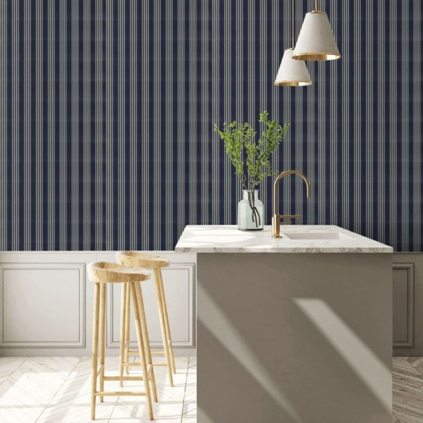 Gece Yarısı Renk İmza Şerit Desen Duvar Kağıdı