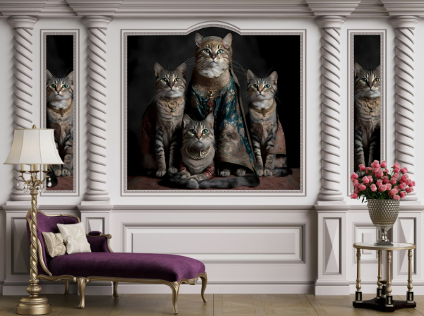Kraliçe Kedi Ve Çocukları Tasarım Duvar Kağıdı