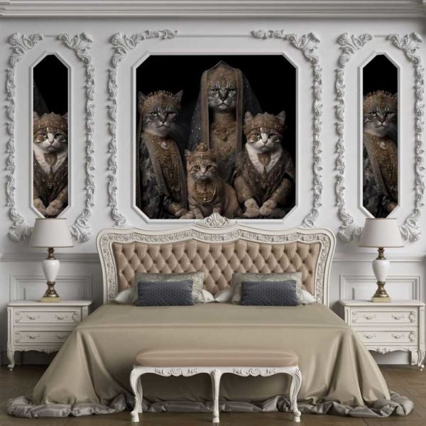 Kral Kraliçe Ve Prenses Kediler Tasarım Duvar Kağıdı