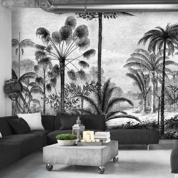 Siyah Beyaz Orman Desen Duvar Kağıdı